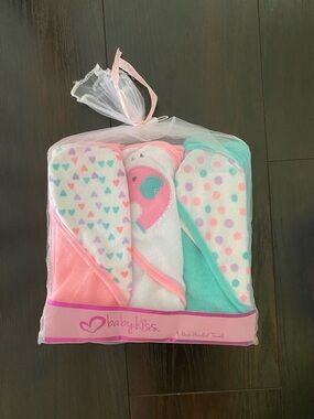 baby kiss Hooded Baby Towel Set - Pink, White, Teal